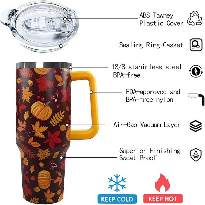 Ceovfoi 40 oz Fall Pumpkin Tumbler Insulated Stainless Tumbler, Autumn Travel Coffee Cup Water Bottle, Thanksgiving - Bloomnest