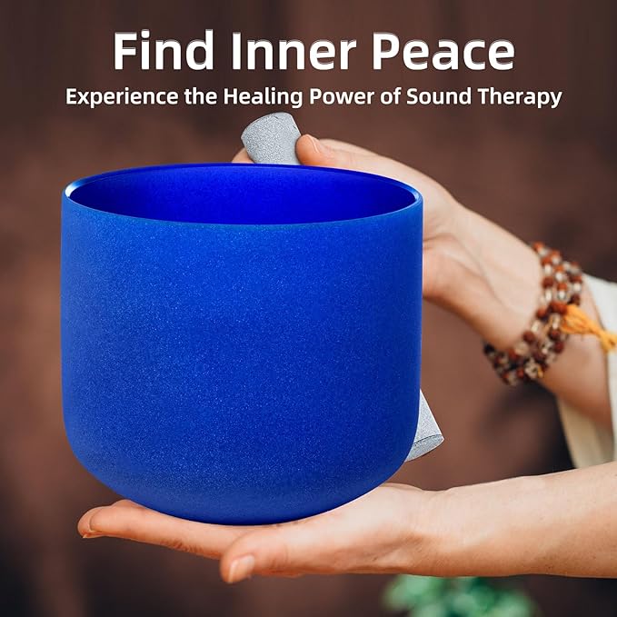 8 Inch Ingio A Note 432hz Third Eye Chakra Crystal Singing Bowl Healing with Carrying Case and Rubber Mallet Suede Strikers Oring - Bloomnest