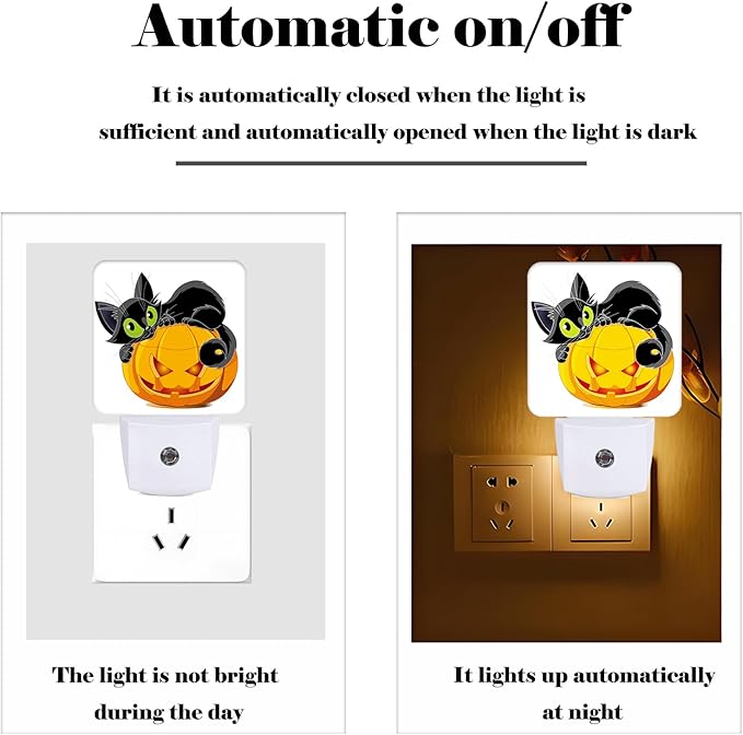 Black Cat Lying On Pumpkin Night Light,Plug Into Wall Decor for Stairway,Hallway,Kitchen,Dusk to Dawn Sensor Nightlights for Boys/Girls/Women/Men Room Gifts - Bloomnest