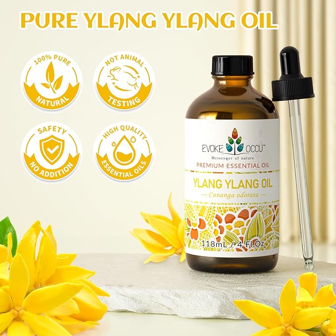 EVOKE OCCU Ylang Ylang Essential Oil 4 Oz, Pure Ylang Ylang Oil for Skin Hair Aromatherapy Diffuser Fragrance DIY- 4 FL Oz - Bloomnest