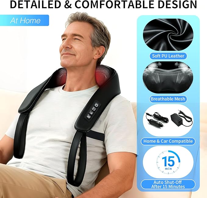 TISSCARE Shiatsu Neck Massager with Heat for Pain Relief, Deep Tissue 3D Kneading Electric Massager for Back, Shoulder, Leg, Plug-in for Home, Office, Car, Ideal Gift for Women, Men - Bloomnest