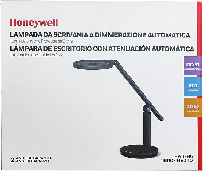 Honeywell Desk Lamp for Home Office, H6 Sunturalux™ Eye-Caring Led Desk Light, 800LM Dimmable Desk Lamp with Timer, Touch Control Tall Desk Reading Light, Table Lamp for Circle Webcam, Study, Bedroom - Bloomnest