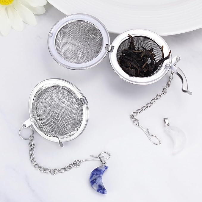 2Pcs Stainless Steel Mesh Tea Infuser, 2.1 inch Tea Ball with Crystal Moon Pendant,Tea Strainer Tea Diffuser Tea Steeper for Filtering Tea,Tea Infusers for Loose Tea (Crystal Moon, 2PC) - Bloomnest
