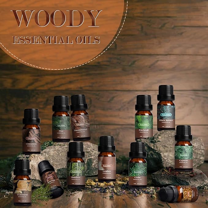 SALKING Woodsy Essential Oils Set for Men, Masculine Essential Oils, 12 x 10ml Natural Fragrance Essential Oils for Diffuser, Candle & Soap Making, Manly Essential Oil Gift for Husband - Bloomnest