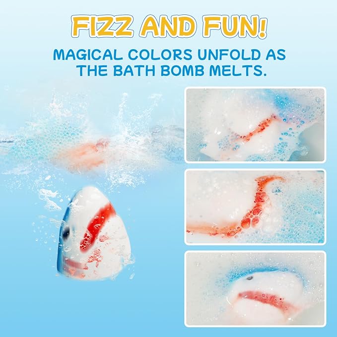 Shark Bath Bombs for Kids with Surprise Fishing Toy Set, 8 Fun Exploding Bath Balls & 9 Fishing Toys, Natural Handmade Organic Bubble Bath Fizzies, Ideal Birthday Holiday Christmas Gift for Boys Girls - Bloomnest