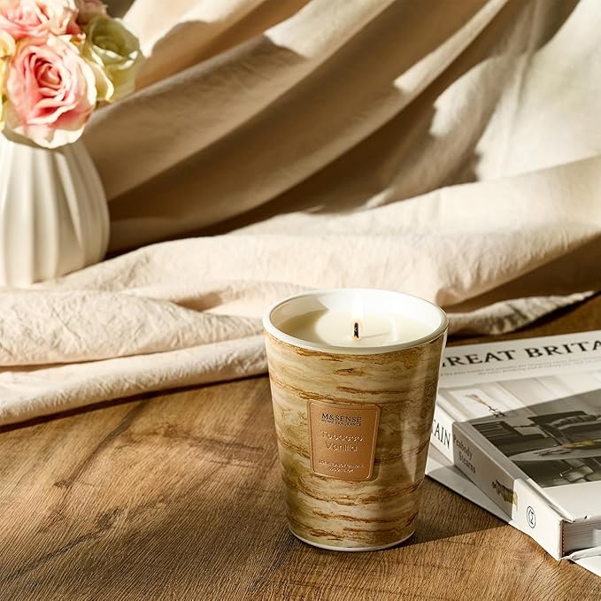 M&SENSE TobaccoVanilla Scented Candles for Home, Lead-Free Wick Highly Scented Jar Candles, 14.1 Oz 80 Hours Lasting Burning Candles Gifts for Women, Relaxing Aromatherapy Candle for Stress Relief - Bloomnest