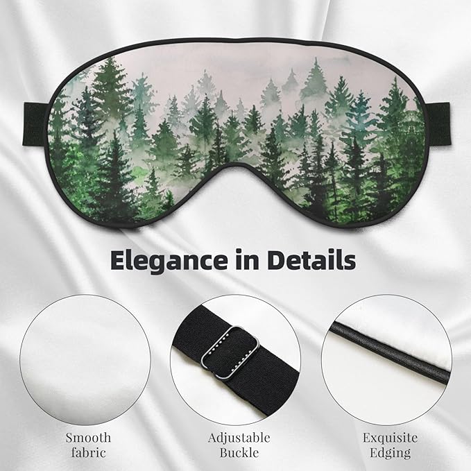 Sleep Eye Mask Watercolor Foggy Forest Sleep Mask for Women Men Comfortable Eye Mask with Adjustable Strap Soft Eye Cover Blindfold for Travel Yoga Nap Shift Work - Bloomnest