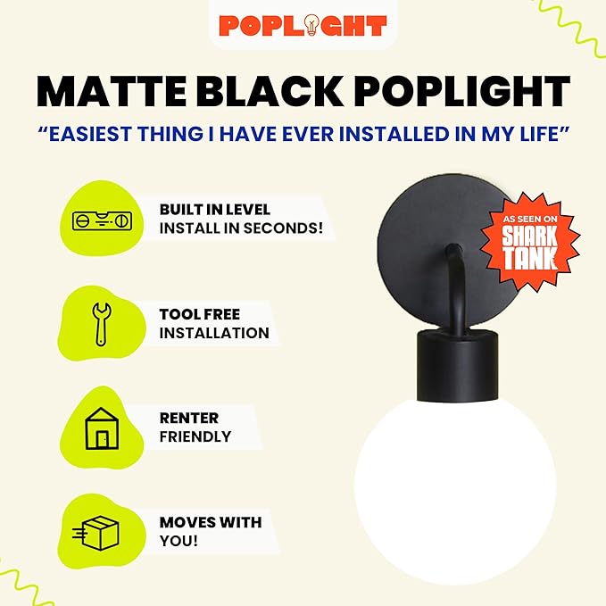 Wireless Wall Sconce (Shark Tank) Rechargeable & Dimmable LED Light w/App Control & Damage-Free Install, Moveable Modern Ambient Lighting for Elegant Home & Bedroom Decor | Matte Black - Bloomnest