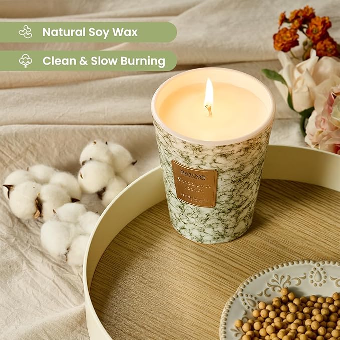 M&SENSE SandalWood Jasmine Scented Candles for Home, Lead-free Wick Highly Scented Jar Candles, 14.1 Oz 80 Hours Lasting Burning Candles Gifts for Women, Relaxing Aromatherapy Candle for Stress Relief - Bloomnest