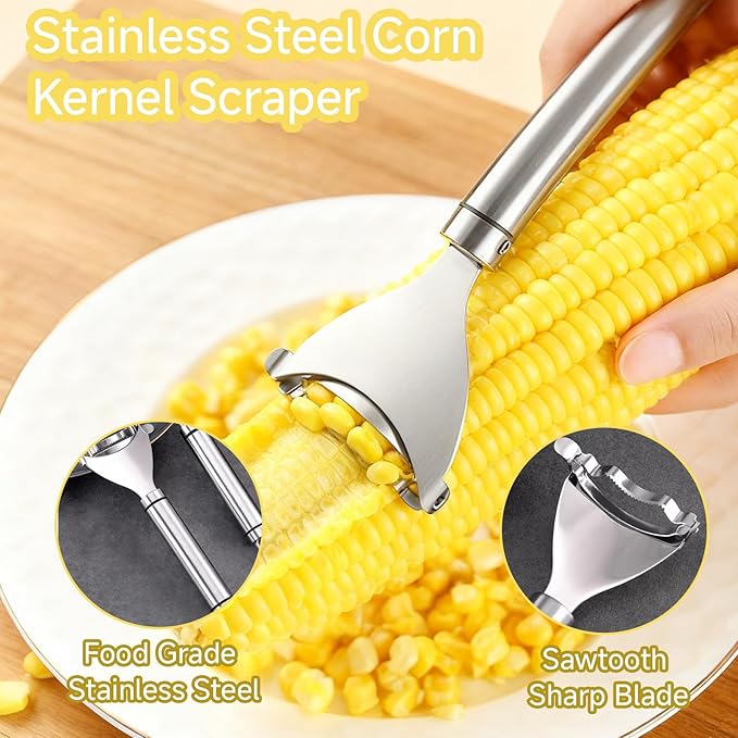 3 Pcs Corn Tool Set – Upgraded Corn Peeler for Corn on the Cob,Corn Holder, Corn Cob Stripper Tool,Multi-Use Corn Cob Stripper Tool for Home Kitchen, Outdoor Barbecues & Camping - Bloomnest