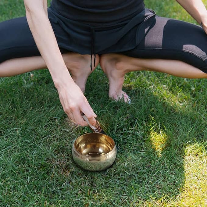 REGIS Tibetan Singing Bowl Set ， Mindfulness, and Stress Relief zen decor，Bowl Handcrafted in Nepal for Healing and Mindfulness (gold, 4 inch) REGIS