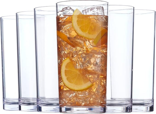 US Acrylic Classic Clear Plastic Reusable Drinking Glasses (Set of 6) 24oz Iced-Tea Cups | BPA-Free Tumblers, Made in USA | Top-Rack Dishwasher Safe - Bloomnest