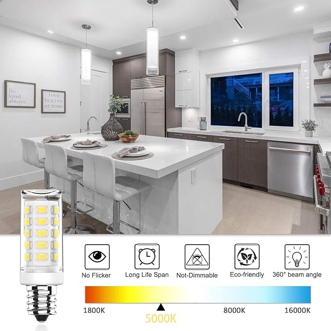 KLG E12 LED Bulb, Mini Candelabra Base, 4W (40W Equivalent), 5000K Daylight White Non-Dimmable, T3/T4 Small Bulb for Ceiling Fan, Chandelier, 6 Pack - Bloomnest