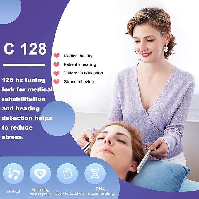 128 Hz Tuning Fork Weights Aluminum Clinical Grade Nerve/Sensory with Black Silicone Hammer, Cleaning Cloth and Felt Case, Non-Magnetic Aluminum Alloy - Bloomnest