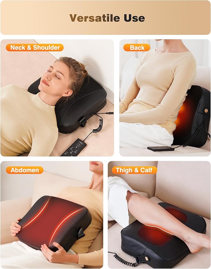 Back Massager with Heat-Shiatsu Massagers for Neck and Shoulder Pain-3D Kneading Massage for Lower Back/Neck/Leg Pain Relief-Lumbar Support Pillow for Office Chair-Chirstmas Gifts for Mom Dad - Bloomnest