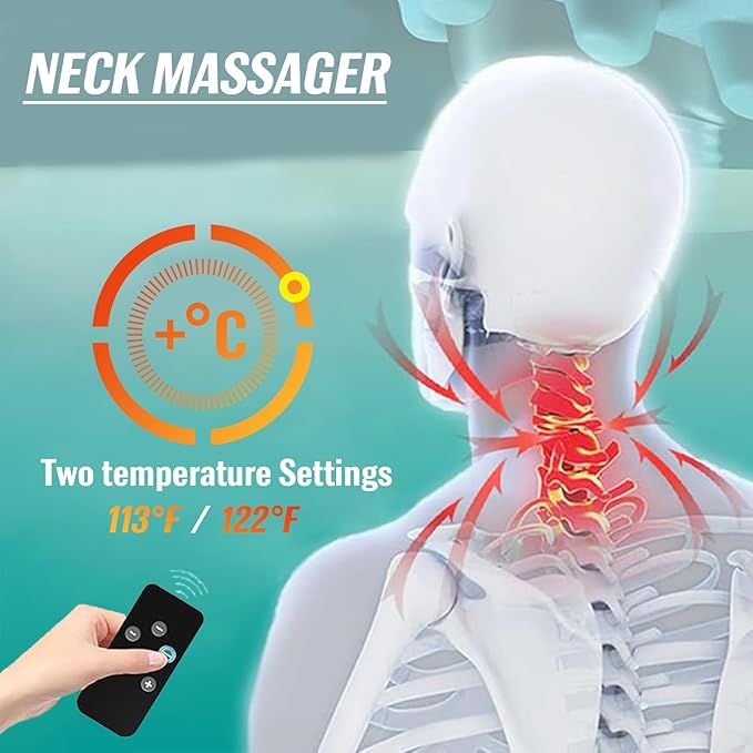 2025 New Neck Massager with Heat, Electric Neck and Shoulder Relaxation Pillow, 26° Angled Cervical Traction Device for Deep Tissue Pain Relief and Comfort - Bloomnest