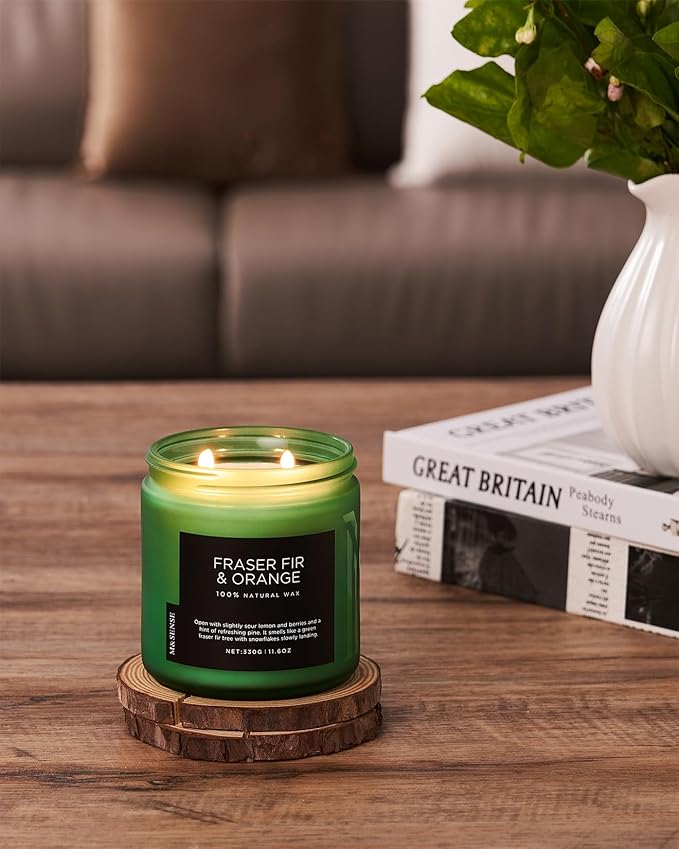 M&SENSE Fir & Orange Scented Candle, 11.6oz Soy Wax Non Toxic for Home Up to 70 Hours, 2 Cotton Wick Christmas Tree Scent Holiday Aromatherapy Candle for Relaxation - Bloomnest