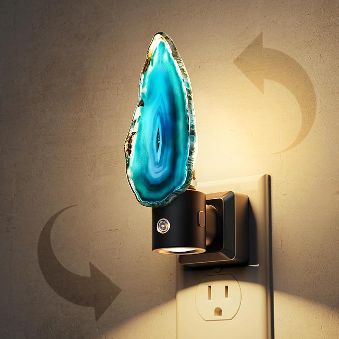 L LOHAS LED Night Light, Night Lights Plug into Wall, Agate Nightlight Rotating, Dimmable Nightlights Plug in with Light Sensor, Soft White Nightlights for Bathroom Bedroom Hallway, 1 Pack(Blue) - Bloomnest
