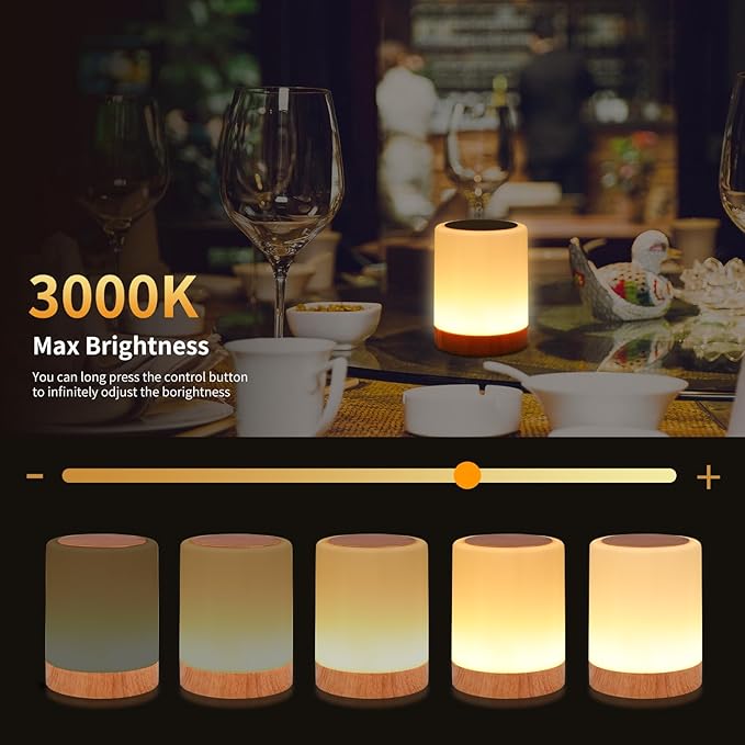 OORUN Touch Bedside Table Lamp,13 RGB Colors & 5 Brightness, USB Rechargeable Desk Lamp, Remote Control Dimmable Night Light with RGB Color Changing,Portable Lamp for Baby, Bedroom, Living Room - Bloomnest