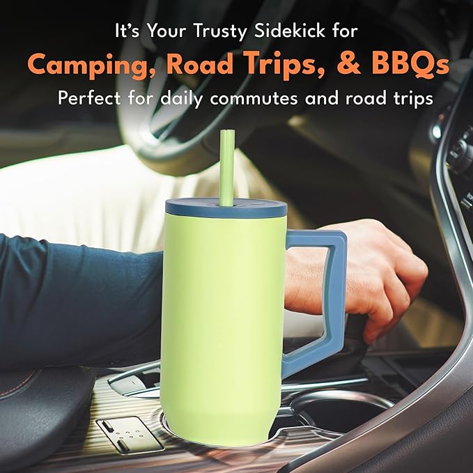 Elemental 40 oz Tumbler with Handle and Straw - Spill Proof Insulated Stainless Steel Commuter for Hot and Cold Beverages - Travel Coffee Mug with 2 Straws & Spill Proof Lid - 40oz - Sage Mist - Bloomnest