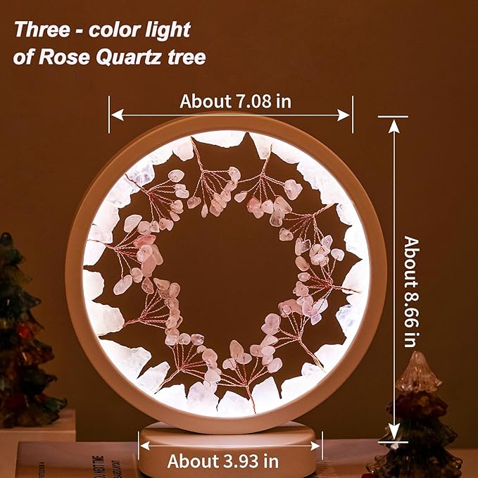 Runyangshi Crystal Night Lamp Natural Rose Quartz Crystals Small Tree Bedside Ambient Lamp USB Port 3 Colours Adjustable Lamp Suitable Night Light for Living Room Bedroom Office Home Decor Gift - Bloomnest