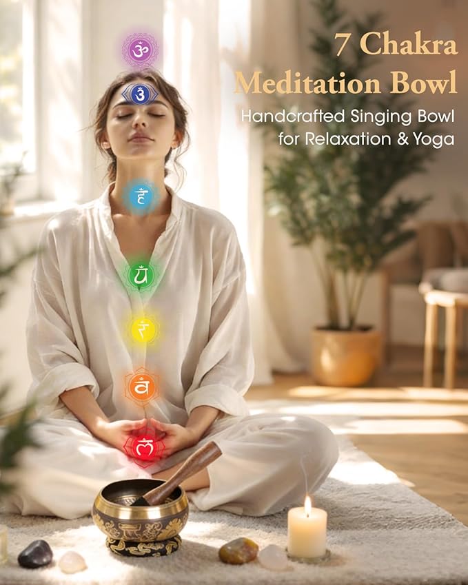 Tibetan Singing Bowls Set Authentic - Handmade in Nepal Sound Bowl for Yoga, Chakra, Meditation, Stress Relief Tool, Meditation Accessories and Unique Gifts for Women, Men RelaehihforEveryone