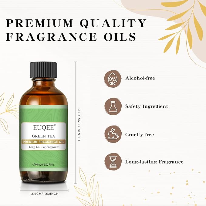 EUQEE Green Tea Fragrance Oils, 2.02 Fl oz/ 60ml Essential Oils for Diffuser, Candle Making, DIY Soap with Glass Dropper