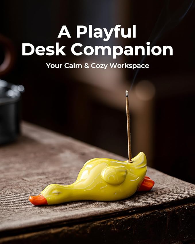 Cozy Duck Incense Stick Holder - Handmade Ceramic Cute Yellow Duck for Aromatherapy, Fun Home Decor & Meditation Gift