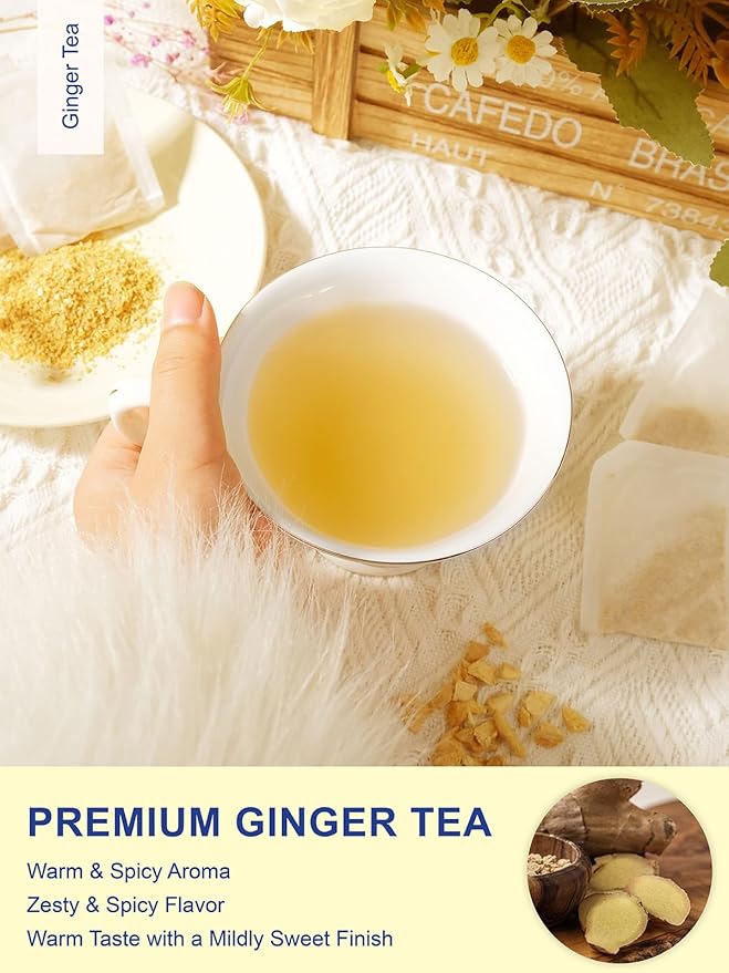 TeeLux Ginger Tea Bags, Natural Ginger Root Tea, Spicy & Zesty & Warm Flavor, Caffeine Free, 100 Count - Bloomnest