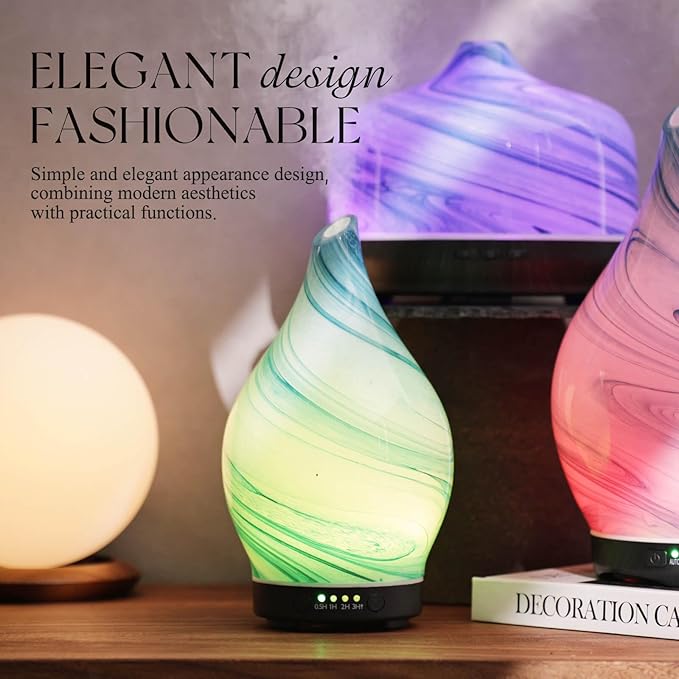 Porseme 150ml Essential Oil Diffuser Glass Color Changing Aroma Air Diffusers Aromatherapy Ultrasonic Cool Mist Humidifier 6 Running Hours Waterless Auto-Off for Sleeping Yoga Office Spa (Blue Ink) - Bloomnest