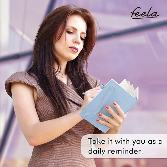 feela 24 Pack Journal Notebook for Work, Business Notebook Bulk Hardcover Lined Writing Journal with Pen Holder for Men Women Note Taking, with 24 Black Pens, 120 GSM, 5.1”x8.3”, A5, Light Blue - Bloomnest