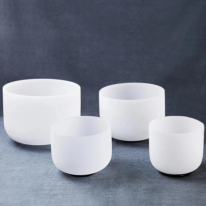 Hye-eun 432hz Crystal Singing Bowl Set 4pcs 6"B 8"G 10"E 12"C Frosted Quartz Sound Bowl with Free Carry Bag Mallets and Rubber for Sound Healing Bath Keep Balance Therapy Meditation Yoga - Bloomnest