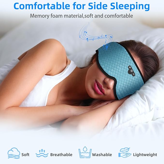 3D Sleep Mask with Bluetooth Headphones, Sleeping Headphones for Side Sleepers, Zero Eye Pressure, Adjustable Sleep Eye Mask, Ultra-Thin Stereo Speakers Perfect for Sleeping-Peacock Blue - Bloomnest