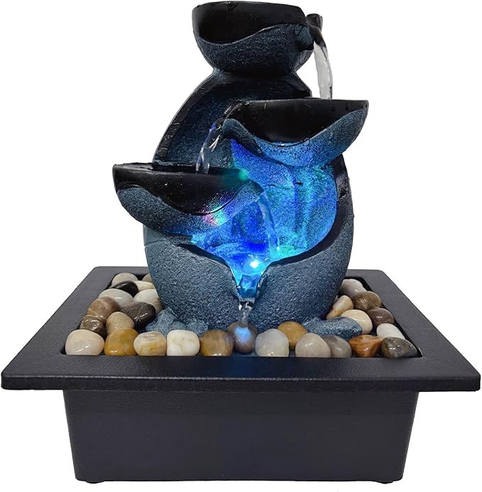 Indoor Tabletop Water Fountain, Resin Meditation Fountain with Color LED Light, Indoor Waterfall Feature for Home Office Decor - Bloomnest