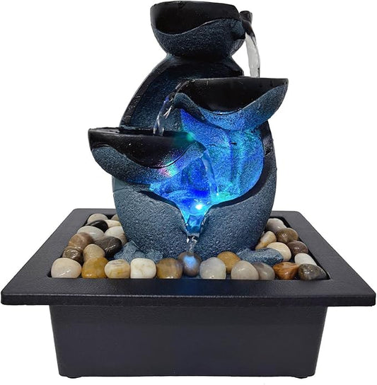 Indoor Tabletop Water Fountain, Resin Meditation Fountain with Color LED Light, Indoor Waterfall Feature for Home Office Decor - Bloomnest