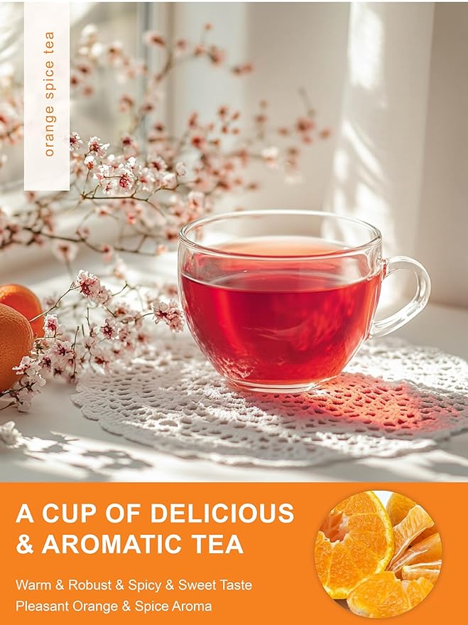 TeeLux Orange Spice Tea, Blended Rosehips with Cinnamon & Hibiscus, Refreshing & Soothing Taste, Caffeine Free, 50 Count - Bloomnest