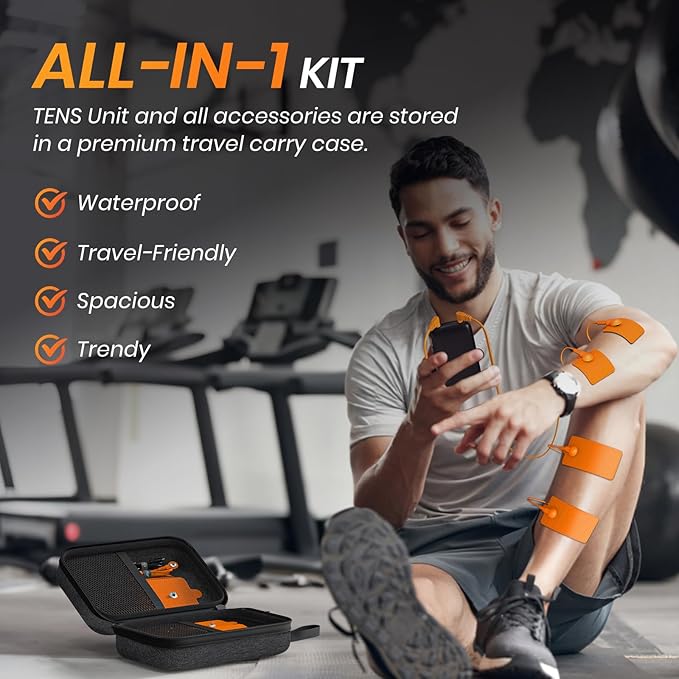 3-in-1 TENS Unit with 32 Modes, Dual Channel EMS Muscle Stimulator with 40 Intensities for Gradual Pain Relief Therapy, Rechargeable Electronic Pulse Massager with 12 Electrode Pads, EVA Case - Bloomnest