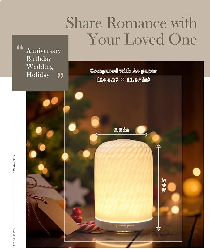 Essential Oil Diffuser – 2.4MHz Ultrasonic Aromatherapy Diffuser, Health Night Light, Timer & Auto Shut-Off, BPA-Free, 120ml Ceramic Oil Diffuser for Home, Office, or Spa, Yoga - Bloomnest
