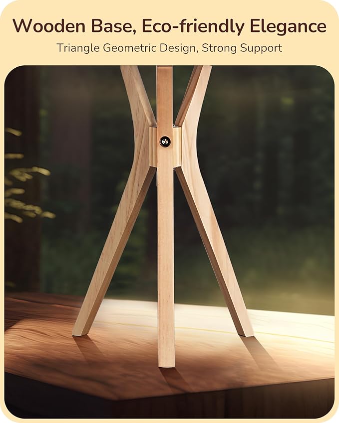 EDISHINE Tripod Table Lamp, 17.5" Modern Bedside Lamp with Natural Wood-Colored Lamp Legs & Beige Linen Lampshade, Boho Nightstand Lamp for Bedroom, Living Room, Reading Room, E26 Base - Bloomnest