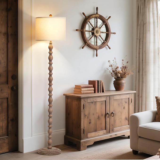 Luvkczc 62" Farmhouse Floor Lamp for Living Room & Bedroom - 3-Color Temperature Standing Lamp, Vintage Rustic Tall Floor Lamps with Rotary Switch, Resin Corner Lamps for Office (Dark Brown) - Bloomnest
