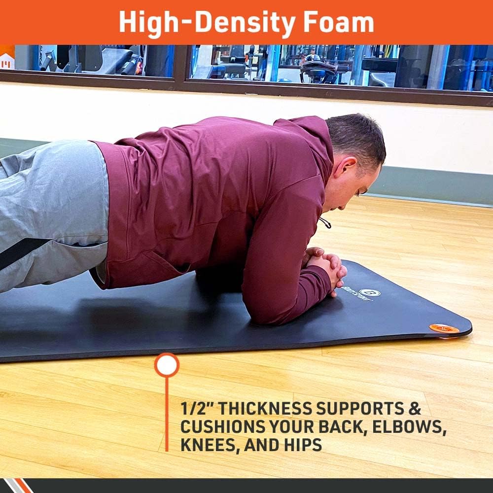 Body Sport 1/2 Inch Non-Slip Exercise Mat with Carry Strap for Men & Women - Thick Foam Surface for Yoga, Pilates, Fitness, and Aerobics - Home & Gym Workouts