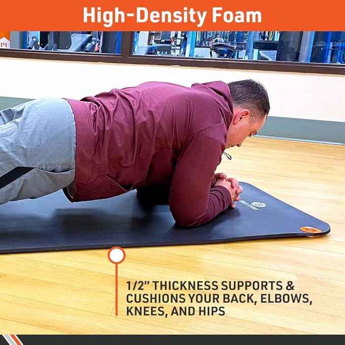 Body Sport 1/2 Inch Non-Slip Exercise Mat with Carry Strap for Men & Women - Thick Foam Surface for Yoga, Pilates, Fitness, and Aerobics - Home & Gym Workouts - Bloomnest