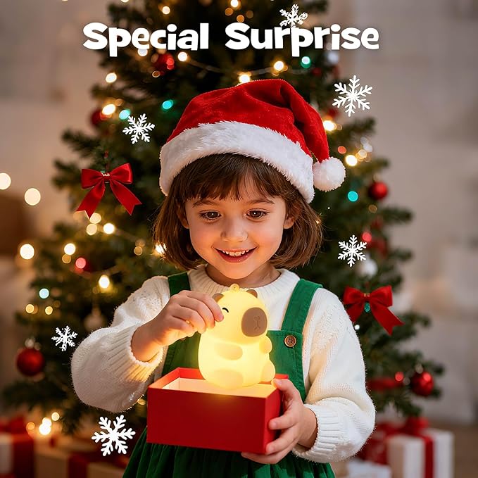 Squishy Christmas Capybara Night Light with RGB Modes Dimmable Nursery Breastfeeding Nightlight Hangable Cute Novelty Animal Lamp Rechargeable Silicone Touch Bedside Lamp for Bedroom Dorm Decor - Bloomnest