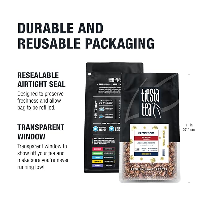 Tiesta Tea - Fireside Spice, Mulled Wine Herbal tea, Premium Loose Leaf Tea Blend, Non Caffeinated Holiday Teas, Make Hot or Iced & Brews Up to 200 Cups - 16 Ounce Resealable Bulk Pouch - Bloomnest
