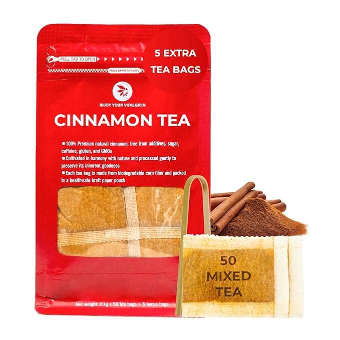 Cinnamon Tea Bags - 55 Count (+5 Tea Bags) Bamboo Tong Included - 5.11 oz, Re-Steep Warm & Spicy Heat Herbal Tea, Calm Stomach & Detox, Support Body, Strength and Health, Cinamon - Bloomnest