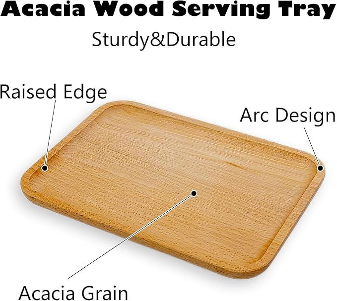 2 Pack Solid Wood Serving Platters and Trays of Natural with Edge,Rectangular Avoid Sliding and Spilling Food (Wood 10x7Inch) - Bloomnest