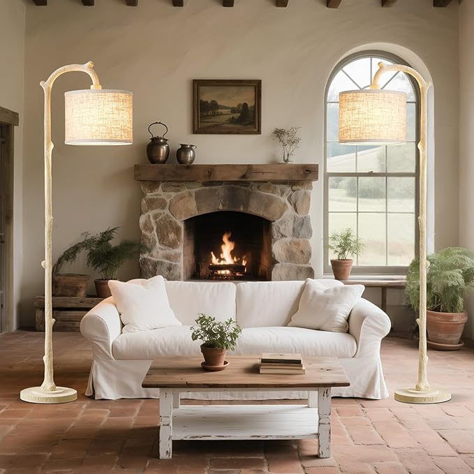 Floor Lamp for Living Room - 69" Rustic Farmhouse Tall Lamp with 3 Color Temperatures- Country Resin Vintage Reading Light Standing Lamps for Bedroom Office Classroom Home Decor, Almond White - Bloomnest