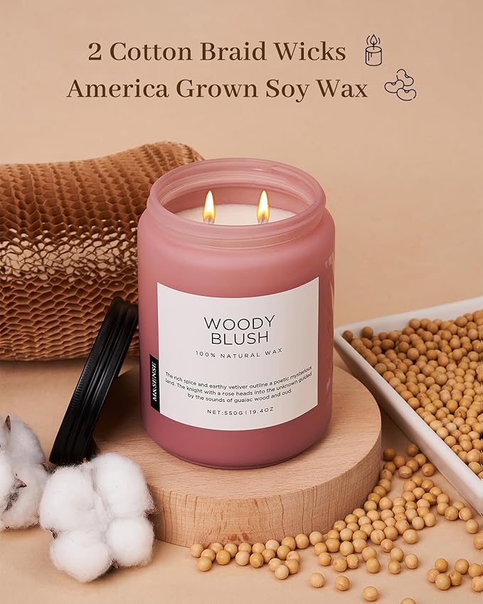 M&SENSE Rose Oud Wood Soy Candles 2 Wick, Large Scented Candles 19.4oz 110 Hour Long Lasting Burn Non Toxic Natural Luxury Aromatherapy Gifts for Women & Relaxing Spa Yoga - Bloomnest