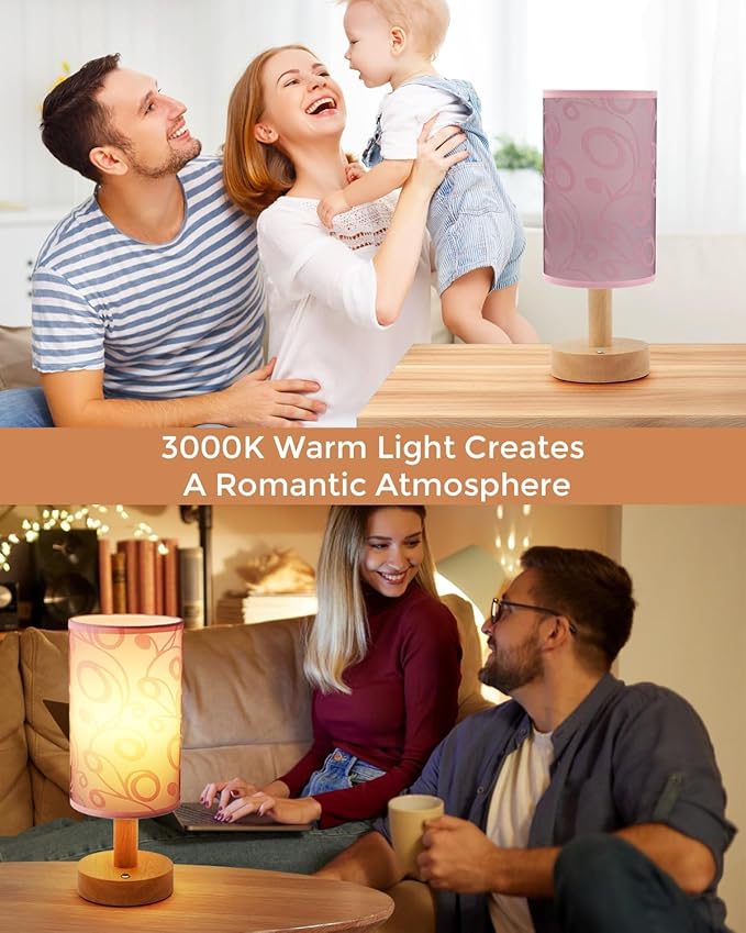 Cordless Table Lamp, 2200mAh Battery Operated Desk Lamp, Touch Bedside Lamps for Night Stands, Warm Light Mini Boho Lamp, Wood Base Round Flaxen Fabric Shade for Living Room,LED Bulb Included (Purple) - Bloomnest