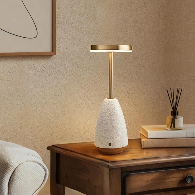 RONDURE 11.0" Ceramic Cordless Table Lamp, Portable Rechargeable Table lamp, Touch Dimmable Warm Ambient Lighting for Living Room, Bedroom, Dining Room, Fast Charging & Long Lasting - Bloomnest